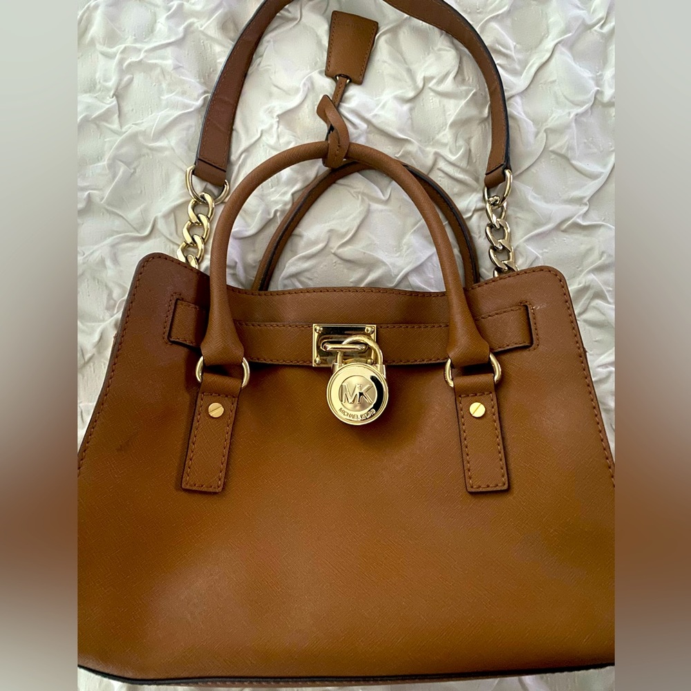 Brown, Michael Kors Hamilton Saffiano, Medium, Shoulder Bag
